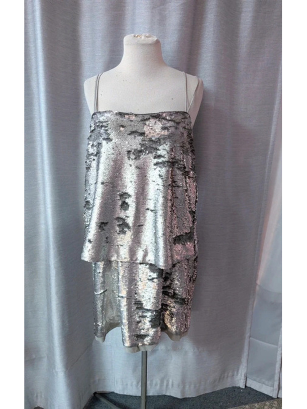 Banana Republic Silver Sequin Party Dress 12